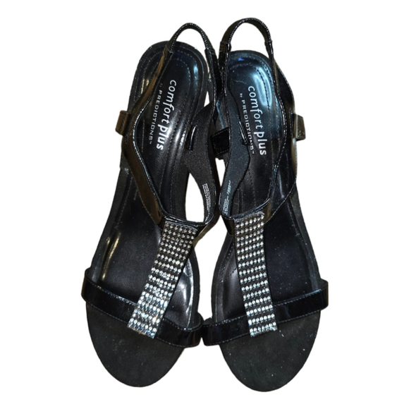 Women's Comfort Plus by Predictions Black Embellished Wedge Sandals SZ 10 WIDE - Picture 2 of 5